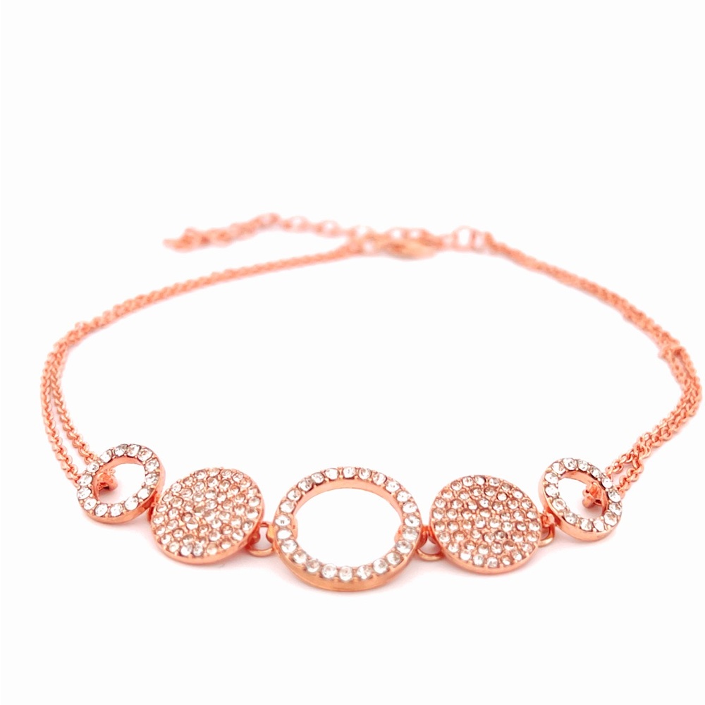 Rose Gold Toned Pavé Crystal Disc Double Chain Choker Necklace